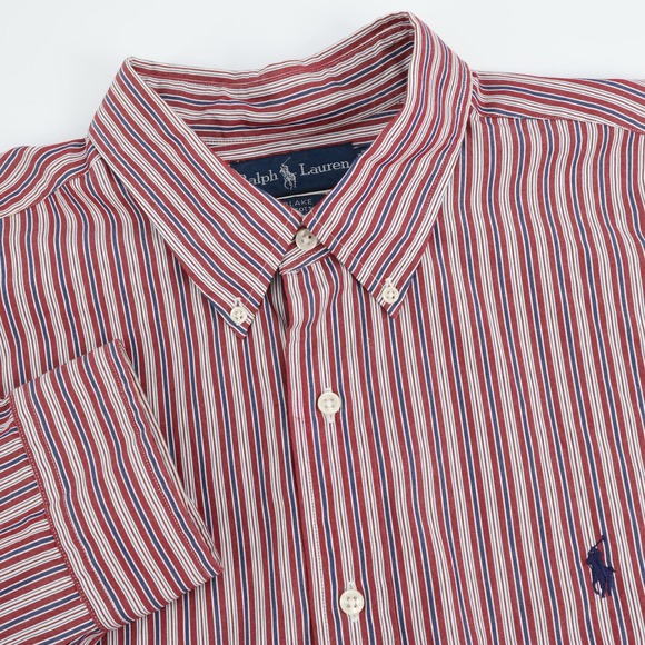 Polo Ralph Lauren Blake XXL Mens Striped Button Down Long Sleeve Shirt Top Flaws - Picture 1 of 8